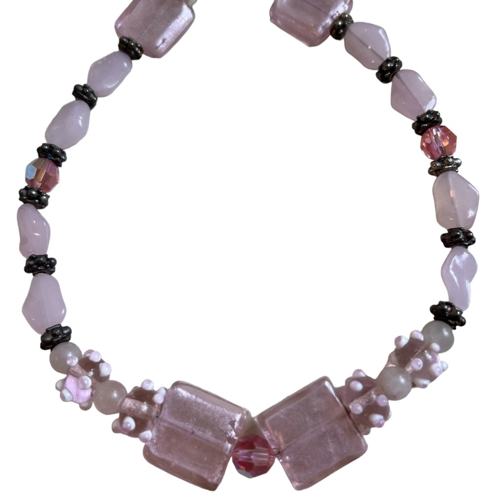 ROSE QUARTZ CRYSTAL WITH PINK SWAROVSKI CRYSTAL NECKLACE